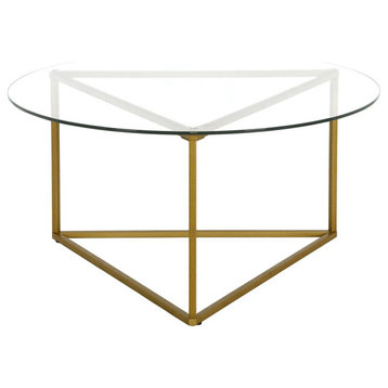 Jenson 35'' Wide Round Coffee Table with Glass Top in Brass