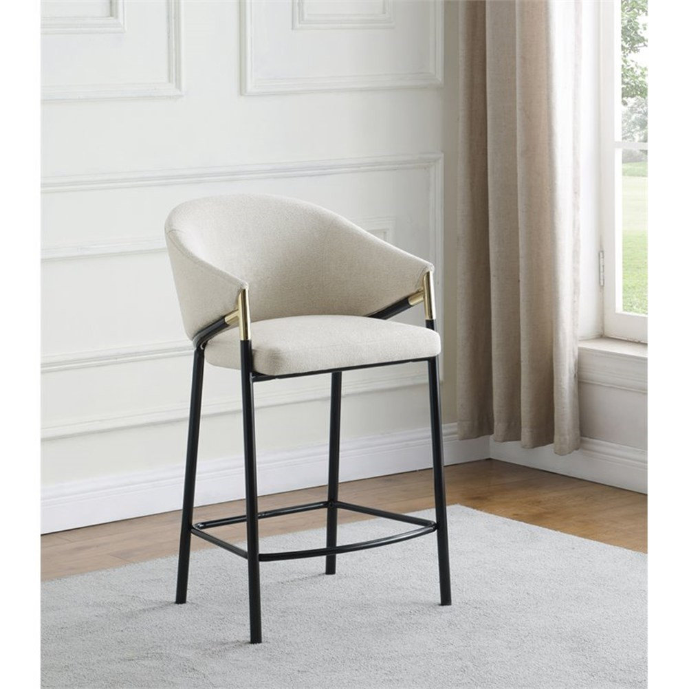 Home Square Sloped Arm Counter Height Stool in Beige and Glossy Black ...