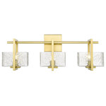 Innovations Lighting - Innovations 312-3W-SG-CL 3-Light Bath Vanity Light, Satin Gold - Innovations 312-3W-SG-CL 3-Light Bath Vanity Light Satin Gold. Style: Art Deco, Mission. Metal Finish: Satin Gold. Metal Finish (Canopy/Backplate): Satin Gold. Material: Cast Brass, Steel, Glass. Dimension(in): 9(H) x 24(W) x 5. 5(Ext). Bulb: (3)60W G9,Dimmable(Not Included). Maximum Wattage Per Socket: 60. Voltage: 120. Color Temperature (Kelvin): 2200. CRI: 99. Lumens: 450. Glass Shade Description: Clear Striate Glass. Glass or Metal Shade Color: Clear. Shade Material: Glass. Glass Type: Transparent. Shade Shape: Rectangular. Shade Dimension(in): 6(W) x 3. 375(H) x 4. 5(Depth). Backplate Dimension(in): 4. 5(H) x 4. 5(W) x 0. 75(Depth). ADA Compliant: No. California Proposition 65 Warning Required: Yes. UL and ETL Certification: Damp Location.