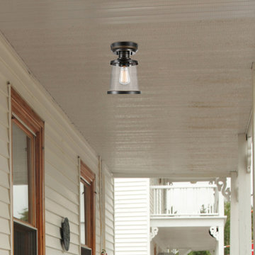 Charlie 1-Light Outdoor/Indoor Semi-Flush Mount Ceiling Light, Oil Rubbed Bronze