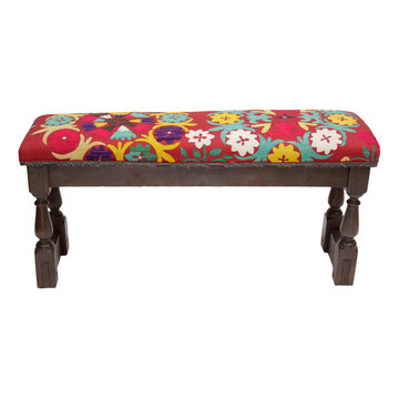 English Country Bench w/ Suzani Top