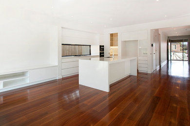 Photo of a contemporary kitchen in Melbourne with medium hardwood floors.