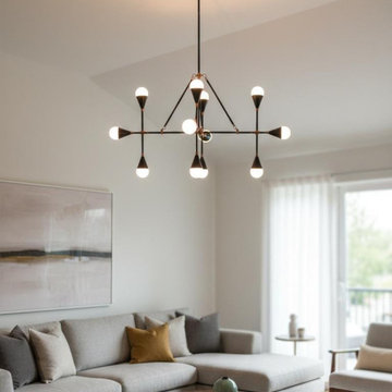 Large 12-Light Modern Chandelier - Mid Century Industrial Pendant Light - Minima