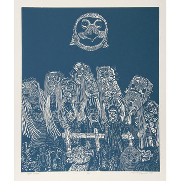 Manuel Izqueirdo, Night Festival, Blue, Woodcut