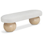 Meridian Furniture - Meridian Furniture Bowie Boucle Fabric Upholstered Bench, Cream, Natural Finish - Elevate your home decor with this stunning Bowie Boucle Fabric Bench. The rich cream boucle fabric gives it a luxurious and sophisticated look that is sure to catch the eye of guests. The natural finish on the solid ash wood ball-shaped legs adds a touch of warmth and elegance to the piece. Whether you're using it as a stylish seating option in your living room or as a chic accent piece in your bedroom, this bench is sure to impress.