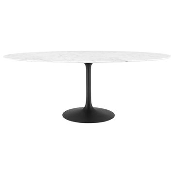Mid Century Dining Table, Stainless Steel Base and Oval Shaped Top