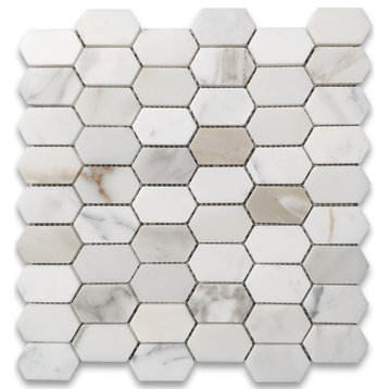 Calacatta Gold Marble Picket Constellation Hexagon Mosaic Tile Honed, 1 sheet