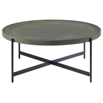 Brookline 42" Round Wood, Concrete-Coating Coffee Table