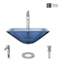 Rene By Elkay R5-5003-CEL-R9-7006-C Celeste Colored Glass Vessel Sink with Chrom - Bathroom Sinks