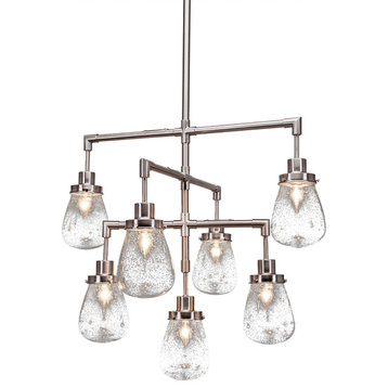 Meridian 7 Light Chandelier, Brushed Nickel Finish, 5" Clear Bubble Glass