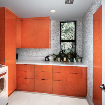 Orange Pattern Laminate Laundry Room