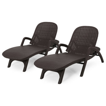 Yisroel Outdoor Faux Wicker Chaise Lounges, Set of 2
