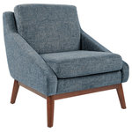Office Star Products - Mid-Century Club Chair, Navy Fabric With Coffee Finish Legs - Whether engaged in delightful conversation or absorbed in an intriguing novel, you will love this open arm style club chair, a re-imagined design of mid-century styles.  The sloped arm design exposes thick, comfortable cushions.  Enjoy elegance with an upholstered frame, accented with solid wood legs and wood frame rails in a rich, coffee finish.  Period-influenced fabrics add a subtle sophistication to modern, contemporary interiors.