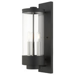 Livex Lighting - Textured Black Nautical, Moder, Industrial, Urban Outdoor Wall Lantern - The large three-light outdoor hand crafted wall lantern from the Hillcrest collection is made of rugged stainless-steel and features a simple yet elegant textured black finish frame paired with a closed top clear glass shade and is accented by brushed nickel candles. The glass shade is topped off with a textured black ring accent to carry through the theme of the finely crafted design. Use indoors or outdoors, this piece complements modern, nautical, contemporary or urban homes.