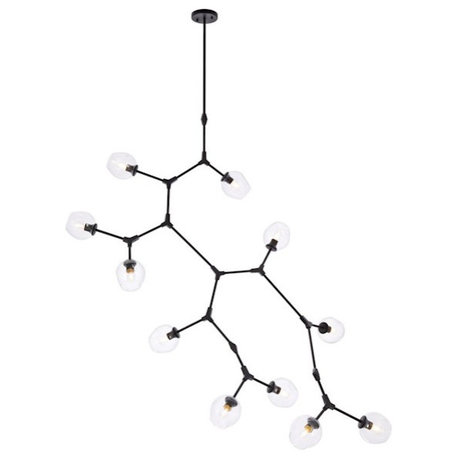 Elegant Lighting Cavoli 11 Light Chandelier, Black/Clear - 1712G73BK