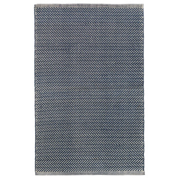 Herringbone Indigo Woven Cotton Rug, Runner-2.5'x8'