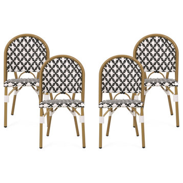 Bronson Outdoor French Bistro Chair, Set of 4, Black/White/Bamboo Print Finish