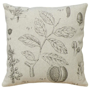 Plant Study Smokey Gray, Hand-Printed Linen Pillow