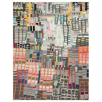 Bohemian Area Rug, Pure Wool With Unique Ivory/Black Abstract Pattern, 11' X 15'
