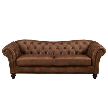 Mona Leather Craft Sofa, Brown