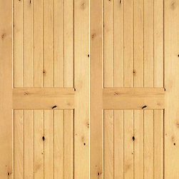 S/W-96 Interior Knotty Alder Wood 2 Panel V-Grooved Double Door - Interior Doors
