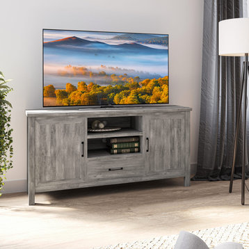 60 Inch Farmhouse TV Stand or Entertainment Center, Gray Wash