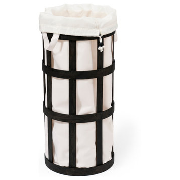 Oak Laundry Basket with Soft White Bag Insert | Wireworks Cage, Dark Oak