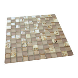 Matte Terra & Glossy Cream Sea Shells Glass Mosaic Tiles (Square Pattern) - Home Accessories & Decor