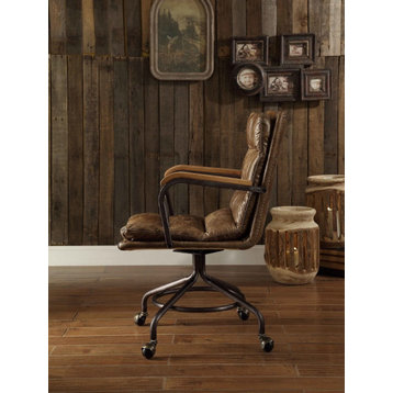 Hedia Top-Grain Leather Office Chair, Vintage Whiskey