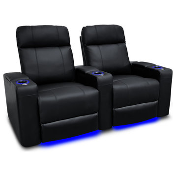 Valencia Piacenza Top Grain Leather Home Theater Seating Black, Row of 2