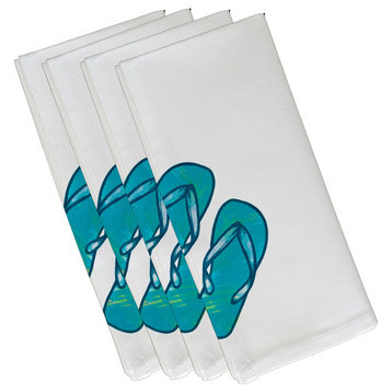 Flip Flops, Geometric Print Napkin, White, Set of 4