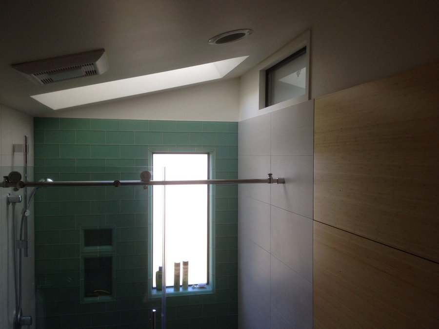 Glass and porcelain tile with bamboo panels
