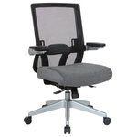 Office Star Products - Manager's Chair With Mesh Back, Charcoal Seat and Silver Base, Charcoal - Whether you have a day filled with meetings, or working to beat a deadline, the Space Seating Fully Adjustable Office Chair provides not only professional style but also sophisticated support for all-day comfort. The black vertical mesh back with height adjustable lumbar support keeps you cool and helps prevent back fatigue. The 3-Way PU padded cantilever flip arms ensure flexibility and allow for support to take pressure off of your shoulders and neck. The densely padded woven fabric seat keeps you comfortable through-out the day. Features such as one-touch pneumatic seat height adjustment and 2-to-1 Synchro tilt control with adjustable tilt tension and seat slider easily accommodates your individual preferences. Set upon a durable black nylon base with oversized dual wheel carpet casters that deliver easy mobility. TAA Compliance, and coverage with an impressive warranty for 5 years on all component parts, and 2 years on foam and fabric, give added assurance to the quality of your purchase.