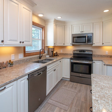 Transitional Crema & Sumatra Kitchen Remodel w/ Anatolia vintage wood floor