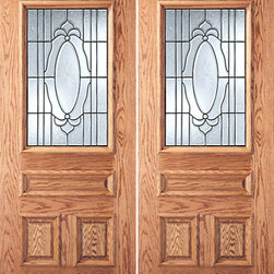 3-Panel 1/2 Lite Front Double Door, Crystal Etched Sunburst Glass - Front Doors