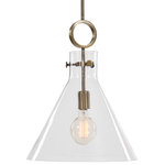 Uttermost - Uttermost Imbuto Funnel Glass 1 Light Pendant - Playful Funnel Shaped Clear Glass Bestows An Almost Whimsical Touch To The Clean Design Of This 1 Lt. Pendant With Aged Brass Strengthening The Modern Line. With 1-100 Watt Max, Edison Socket And Includes 15' Wire, 3-12" Stems And 1-6" Stem For Adjustable Installation.