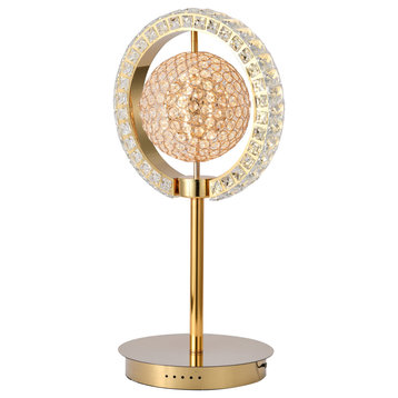 Gold Metal LED Table Lamp With Clear Crystals