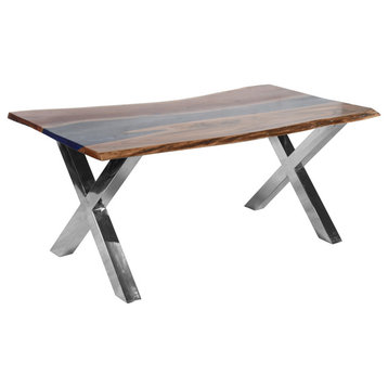 Acacia Epoxy Top Dining Table With Steel Leg