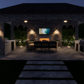 Modern Mediterranean Pool, Courtyard, Cabana, Fireplace - Toll Brothers