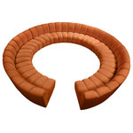 Meridian Furniture - Infinity Channel Tufted Velvet Modular Chair, Cognac, 12 Piece - Create a seating group that works for every possible situation with this Infinity 12-piece sectional and other pieces in the Infinity collection. Upholstered in soft cognac velvet material that feels great against the skin and offers long-wearing beauty, this piece fits with other Infinity items for an infinite number of combinations that get your seating requirements just right but that look just as nice when used on their own.
