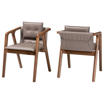Yates Midcentury Modern Walnut Effect 2-Piece Dining Chair Set, Gray