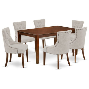 East West Furniture Capri 7-piece Wood Dining Set in Mahogany/Doeskin