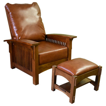 Crafters and Weavers Craftsman / Mission Morris Chair and Ottoman Set - Russet B