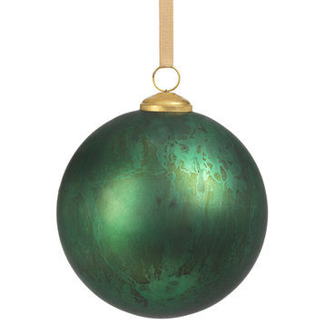 6" Rustic Metallic Glass Ball Ornaments, Set of 2, Green