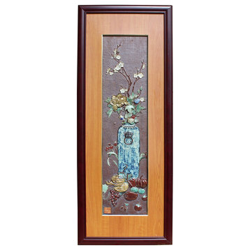 Chinese Ceramic Dimensional flower Scenery Wall Framed Art cs2581