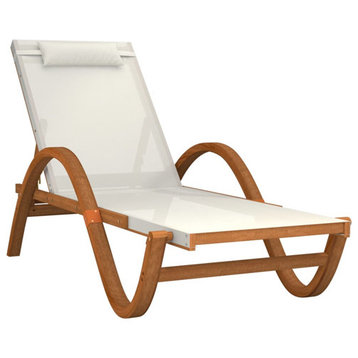 vidaXL Sun Lounger Chair with Pillow White Textilene and Solid Wood Poplar