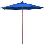 March Products - 7.5' Square Push Lift Wood Umbrella, Royal Blue Olefin - The classic look of a traditional wood market umbrella by California Umbrella is captured by the MARE design series.  The hallmark of the MARE series is the beautiful 100% marenti wood pole and rib system. The dark stained finish over a traditional marenti wood is perfect for outdoor dining rooms and poolside d-cor. The deluxe push lift system ensures a long lasting shade experience that commercial customers demand. This umbrella also features Olefin fabrics, which are made with high durability synthetic Olefin fibers that offer improved fade resistance over lesser grade fabric materials like polyester and cotton.