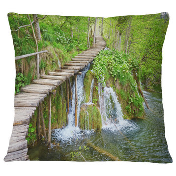 Cascades in Plitvice Lakes Landscape Photography Throw Pillow, 18"x18"