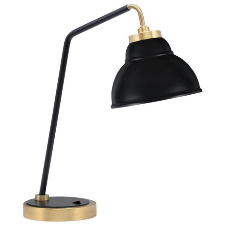 1-Light Desk Lamp, Matte Black/New Age Brass, 7" Double Bubble Metal Shade