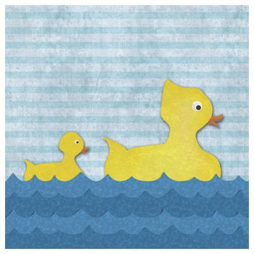 "Ducks - Mother Duck with One Duckling" Paper Print by BG.Studio, 42"x42"